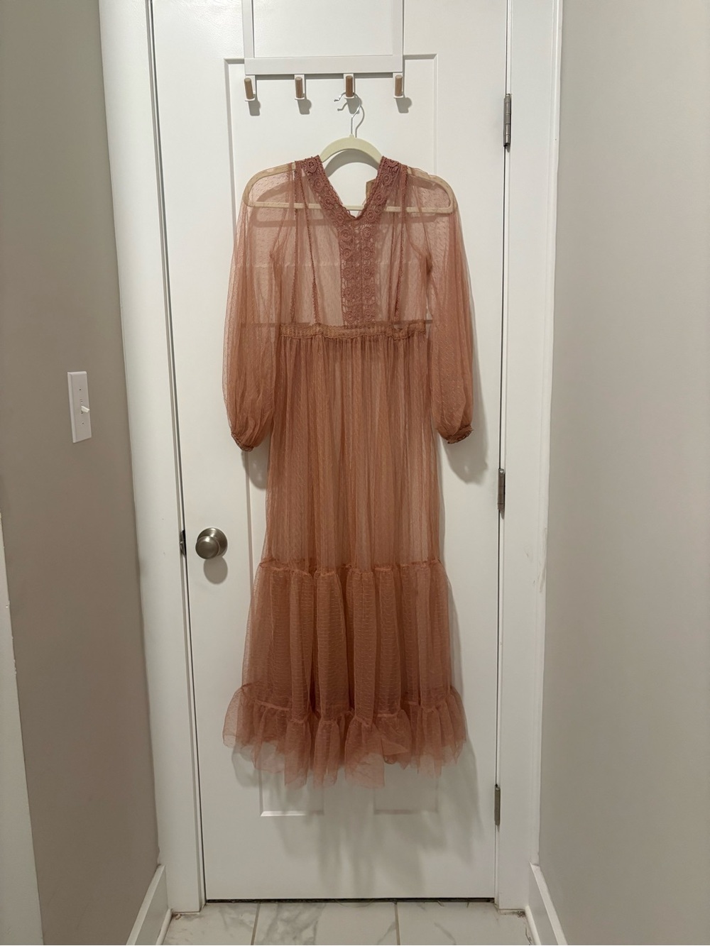 Mia Joy Sheer Lace Midi Dress in Dusty Rose